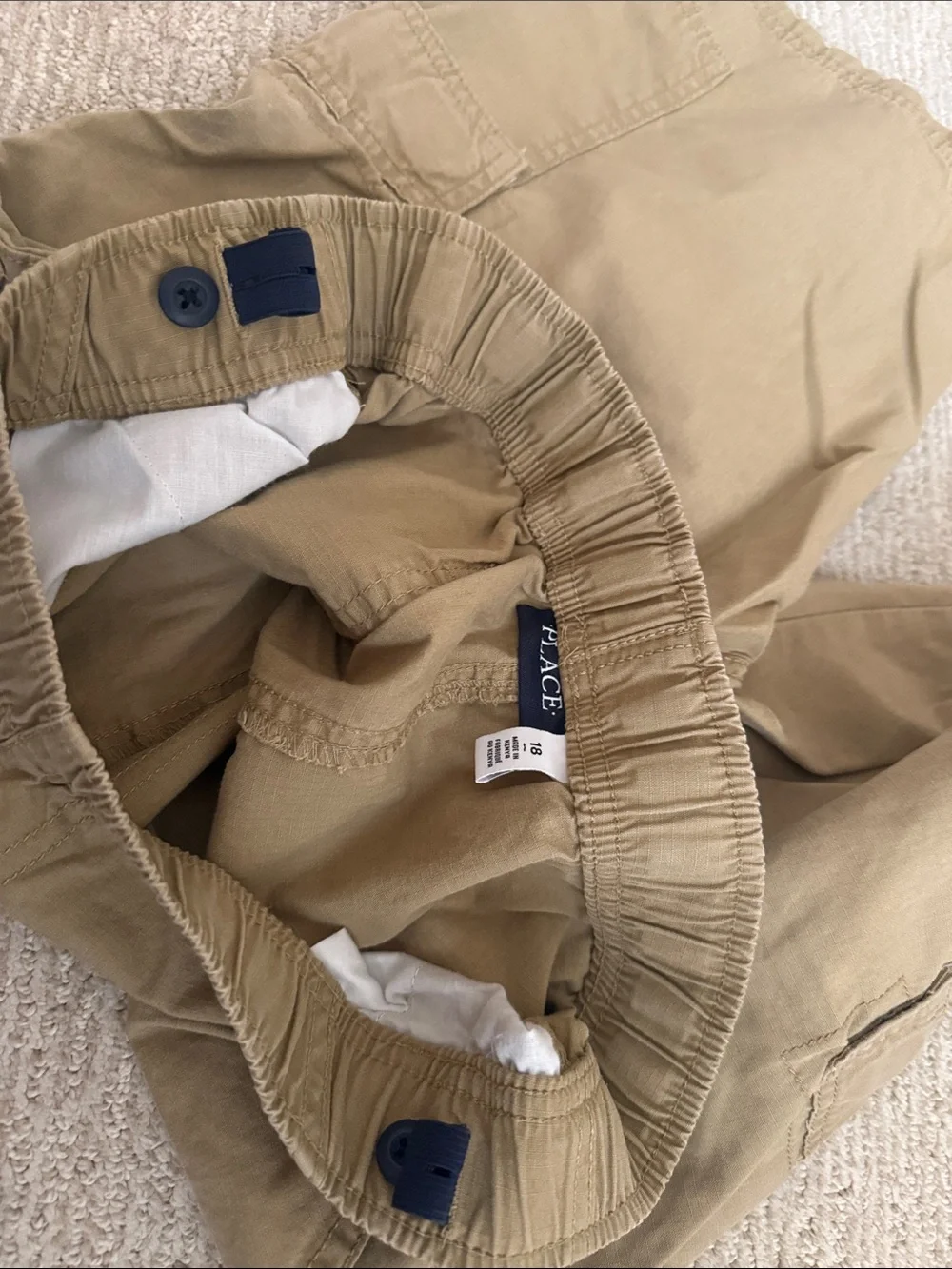 Children Place Boys Cargo Shorts in Khaki - Adjustable Elastic Waist 18